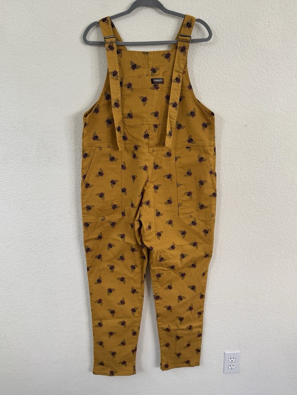 Run and Fly Overalls Bees Knees Mustard Yellow Twill Stretch Dungaree Large